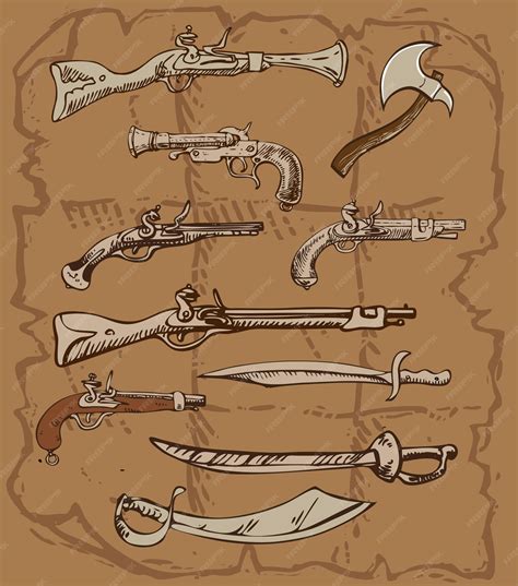 Premium Vector | Set of pirate weapons saber muskets