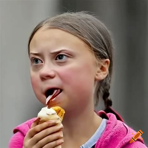 Greta thunberg enjoying ice cream on Craiyon