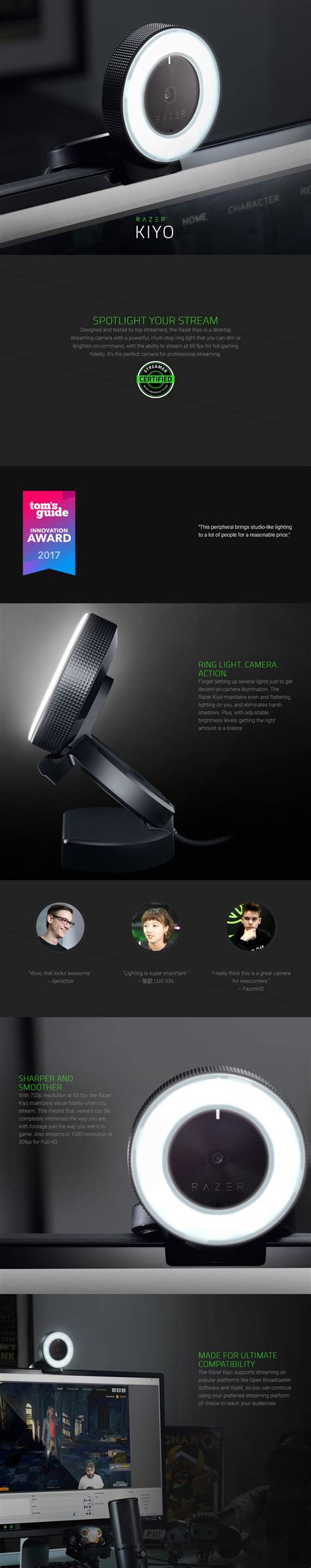 Buy Razer Kiyo Camera for Streaming with Ring Light Illumination [RZ19 ...