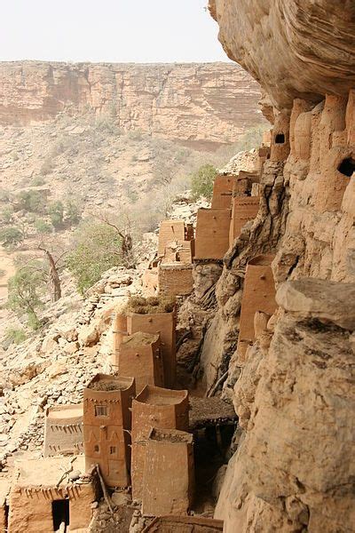 Cliff dwellings on the Bandiagara escarpment in the Sahel region, Dogon country of Mali. There ...