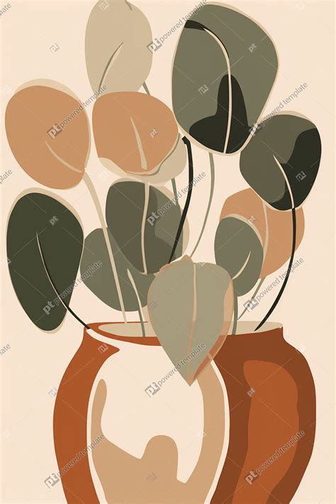 Terracotta Green Botanical Boho Abstract Plants in Mid-Century Modern ...