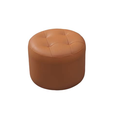 Modern Genuine Leather Ottoman Plain Tufted Detail Round Footstool Ottoman - 2 Piece Set Black ...