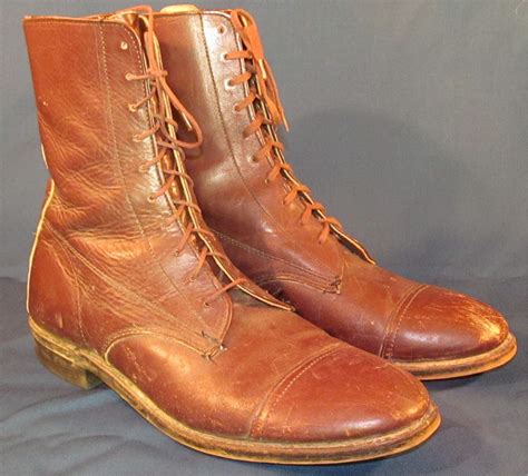 Vintage STEAMPUNK Edwardian Style RED BROWN Leather ANKLE BOOTS sz11 Combat Work in Clothing ...