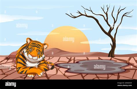 Deforestation scene with sad tiger illustration Stock Vector Image & Art - Alamy