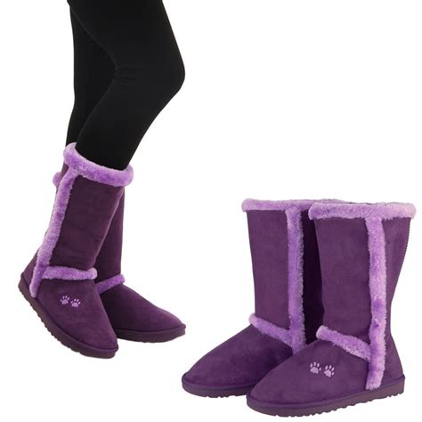 Purple Paw Faux Fur Trimmed Boots | Boots, Womens boots, Fur trim