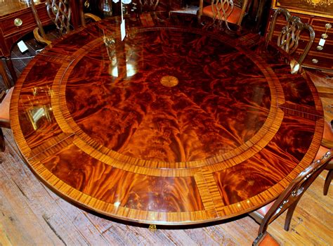 Benchmade Bookmatched Flame Mahogany Perimeter Leaf Circular Dining Table at 1stDibs | 96 round ...