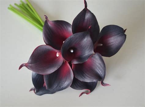 Black Burgundy Calla Lilies Real Touch Flowers DIY Silk Wedding Bouquets, Centerpieces, Wedding ...