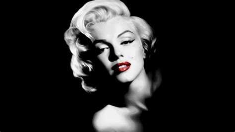Black And White Photo Of Marilyn Monroe In Black Background Having Red Lipstick HD Celebrities ...