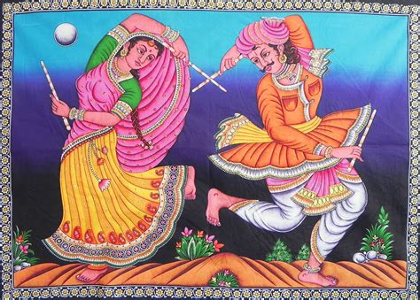 Dandiya Raas - Print with Sequin - 31.5 x 43.5 inches | Rajasthani art ...