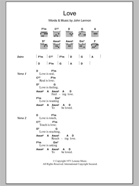 Love by John Lennon Sheet Music for Guitar Chords/Lyrics at Sheet Music ...