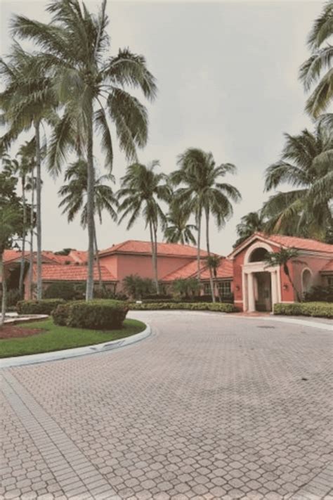 a large driveway with palm trees surrounding it