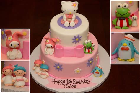 Sanrio cake featuring Hello Kitty, My Melody, Little Twin Stars, Keroppi and Tuxedo Sam | Happy ...