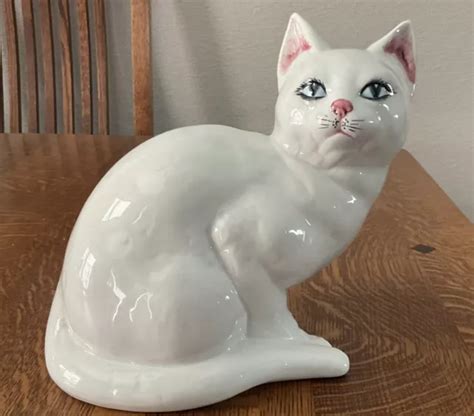 VINTAGE ITALIAN POTTERY Ceramic Floor Cat Kitten Statue Figure White $29.99 - PicClick