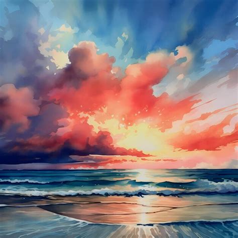 Premium AI Image | Watercolor beach with sunset