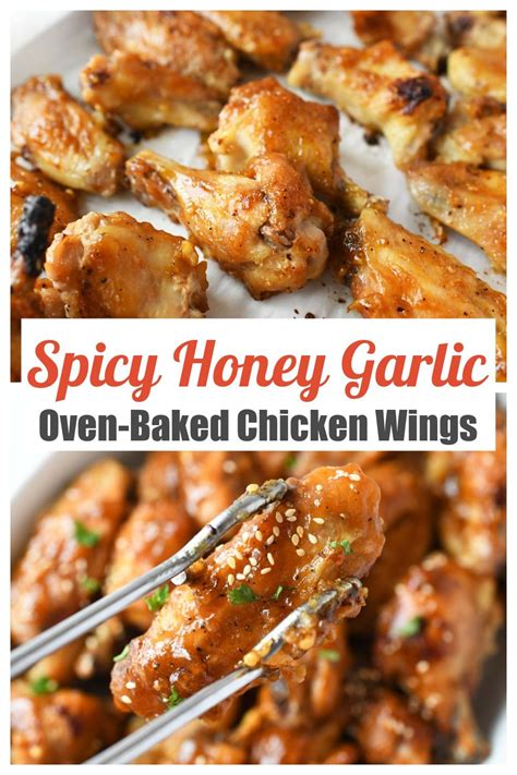 honey garlic oven baked chicken wings with the words spicy honey garlic oven baked chicken wings