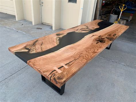 Red Oak Epoxy River Dining Table 333 - KC Custom Hardwoods