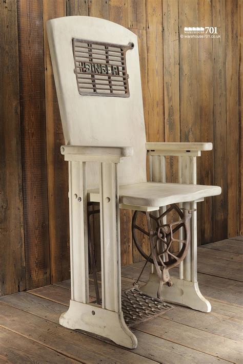 701 Original Cream Painted Singer Sewing Machine Treadle Chair