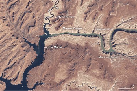 The Colorado River drought across Lake Mead and Lake Powell, as seen in NASA satellite images - Vox