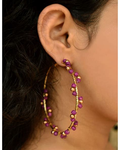 Purple arc beaded hoop earrings by Abhika Creations | The Secret Label