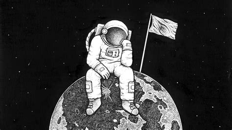 Wallpaper : astronaut, space, drawing, artwork, monochrome, planet, black, white 1920x1080 ...