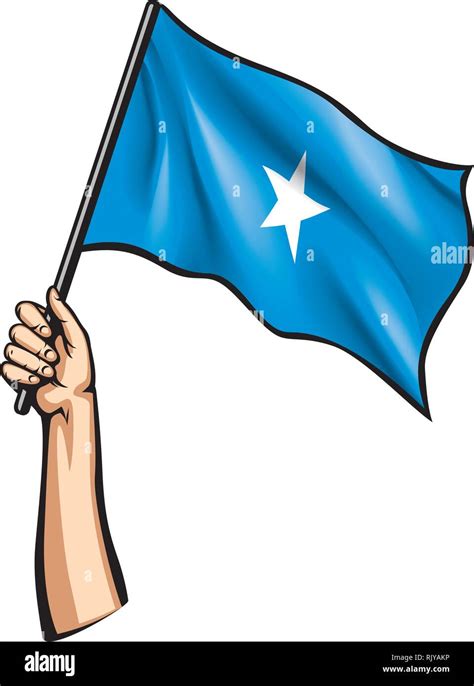 Somalia flag and hand on white background. Vector illustration Stock ...