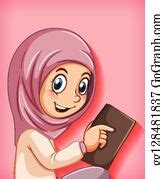 62 Muslim Girl Reading The Book Illustration Clip Art | Royalty Free - GoGraph