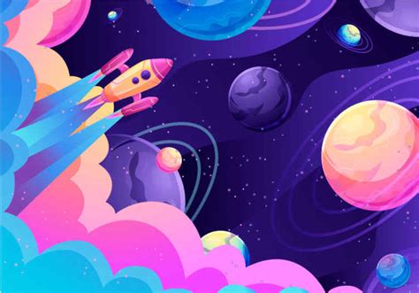 Animated space and rocket space mural wallpaper - TenStickers