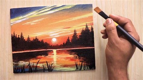 Acrylic painting of Beautiful sunset landscape step by step | Sunset painting acrylic, Sunset ...
