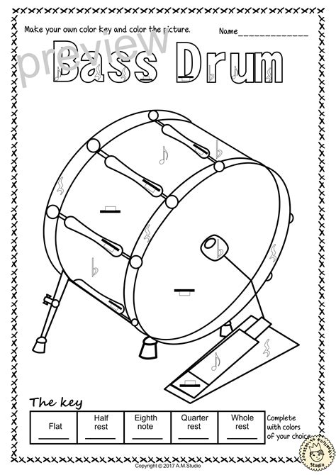 Percussion Family Instruments Color by Music Worksheets | Percussion instruments, Percussion ...