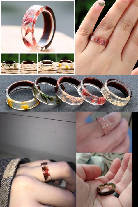 Handmade Wood Resin Rings Flower Inside Jewelry Wooden Resin Ring ...