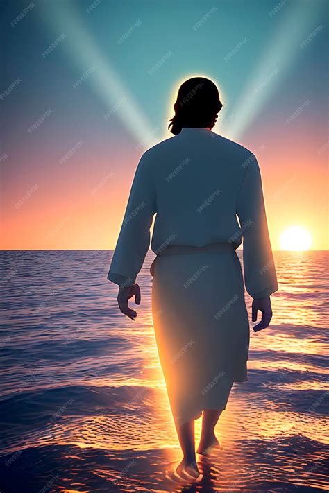 Premium AI Image | the Biblical story of Jesus walking on water alone on the sea