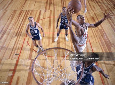 Aerial view of Philadelphia Warriors Wilt Chamberlain in action vs ...