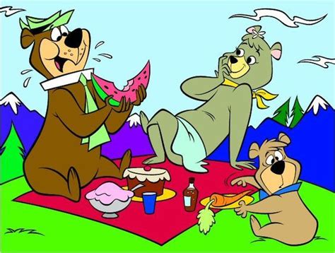 Yogi Bear, Cindy Bear and Boo Boo at the picnic. | Cartoon, Old ...