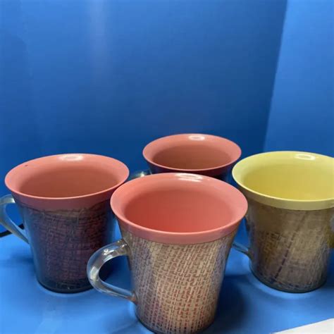VTG RATTAN RAFFIA Wicker Insulated Melmac Tumbler Plastic Cup / Mug Set of 4 $19.99 - PicClick