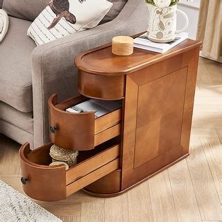 Solid Wood Chairside End Table, Two-Drawer Narrow Side Table Slim - On ...