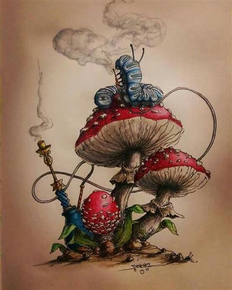 alice in wonderland mushroom tattoo - geometricNatureArtDrawings