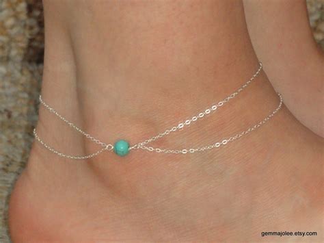 Sterling Silver Turquoise Ankle Bracelet Silver Anklet - Etsy