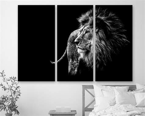 Black and White Lion Canvas Prints Lion Canvas Art Animal | Etsy