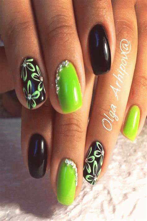 Lime green black manicure Glow in the dark nails Nails Manicure Gems ...