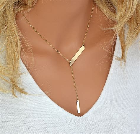 Personalized Y Necklace Gold Y Necklace Simple Engraved Drop | Etsy