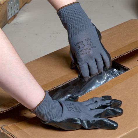 Cordova Cor-Touch II Gray Polyester Gloves with Black Flat Nitrile Palm Coating - Extra Large ...