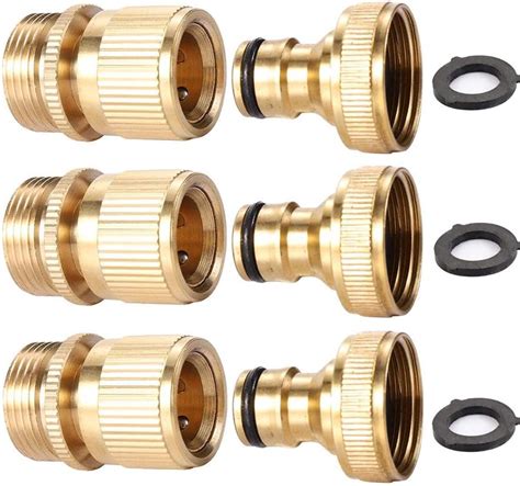 Amazon.com : 3Sets Garden Hose Quick Connect 3/4 inch GHT Brass Easy ...