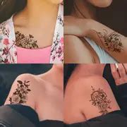 Waterproof Black Line Drawing Flowers Temporary Tattoo - Temu