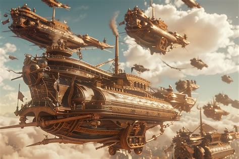 Premium Photo | Steampunk airship battle with crews of mixedrace p