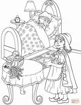 Little Red Riding Hood Looks At The Wolf Disguised As Grandma  sketch template