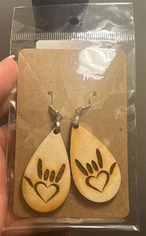 Wooden "ASL I Love You" Handshape earrings