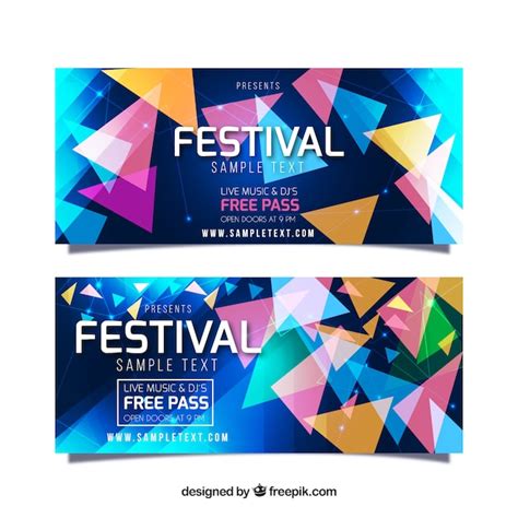 Banners de festival de música con formas geométricas coloridas | Vector Gratis