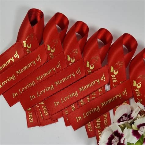 Ready To Wear Personalised Funeral Favor Pin. Satin Memorial Ribbon Bow With Praying Hands