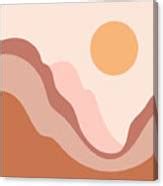 Abstract contemporary aesthetic background with landscape, desert, mountains, Sun. Earth tones ...
