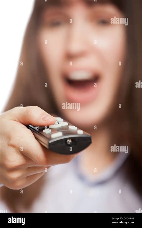 Woman hand holding tv channel remote control Stock Photo - Alamy